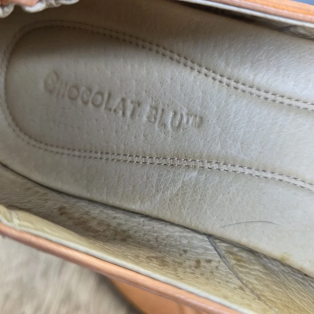Chocolat Blu Cam Orange Leather Flats Siz 8.5 Ballet Peach Scrunched Slip On
